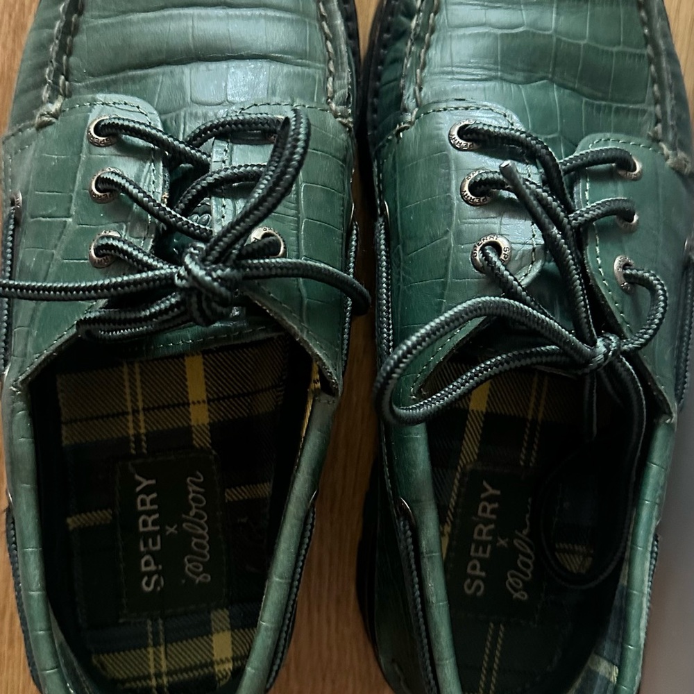 Sperry x MalbonGreen Croc-Embossed Boat Shoes